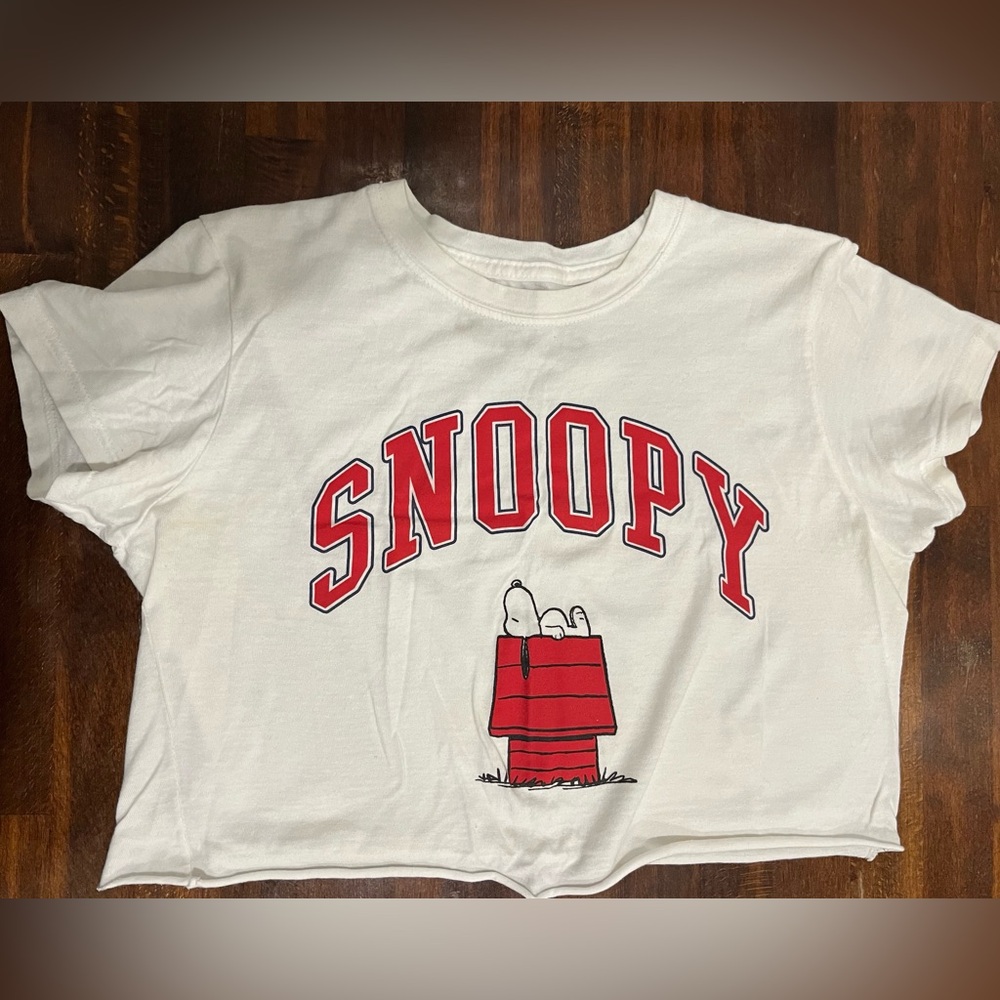 Peanuts Gang Snoopy Cropped Tee Shirt Size Medium